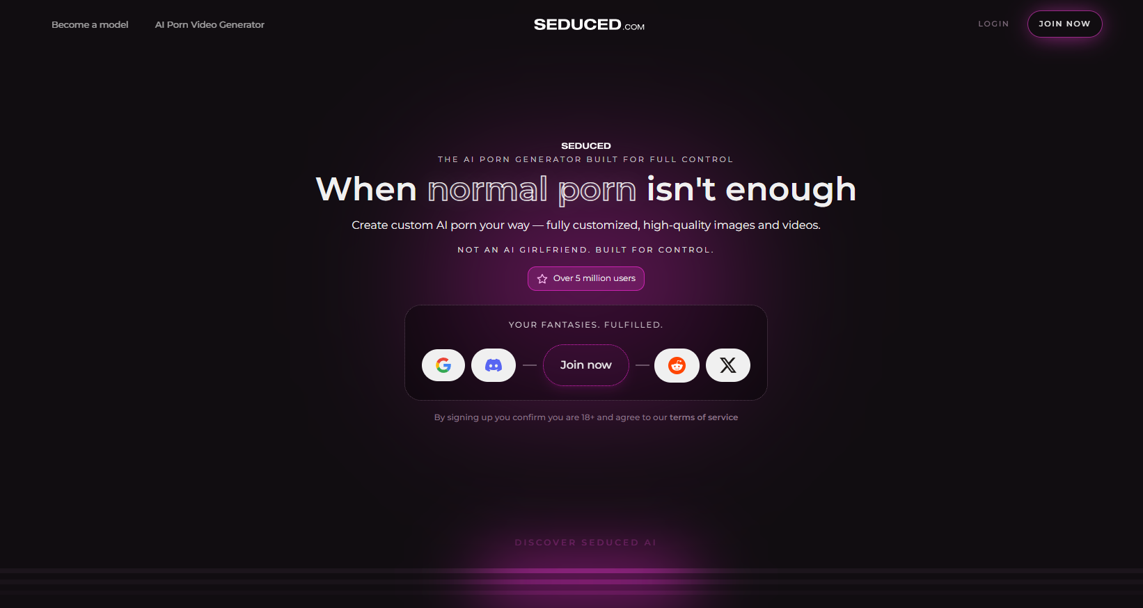 Page d accueil de Seduced AI generateur d images IA